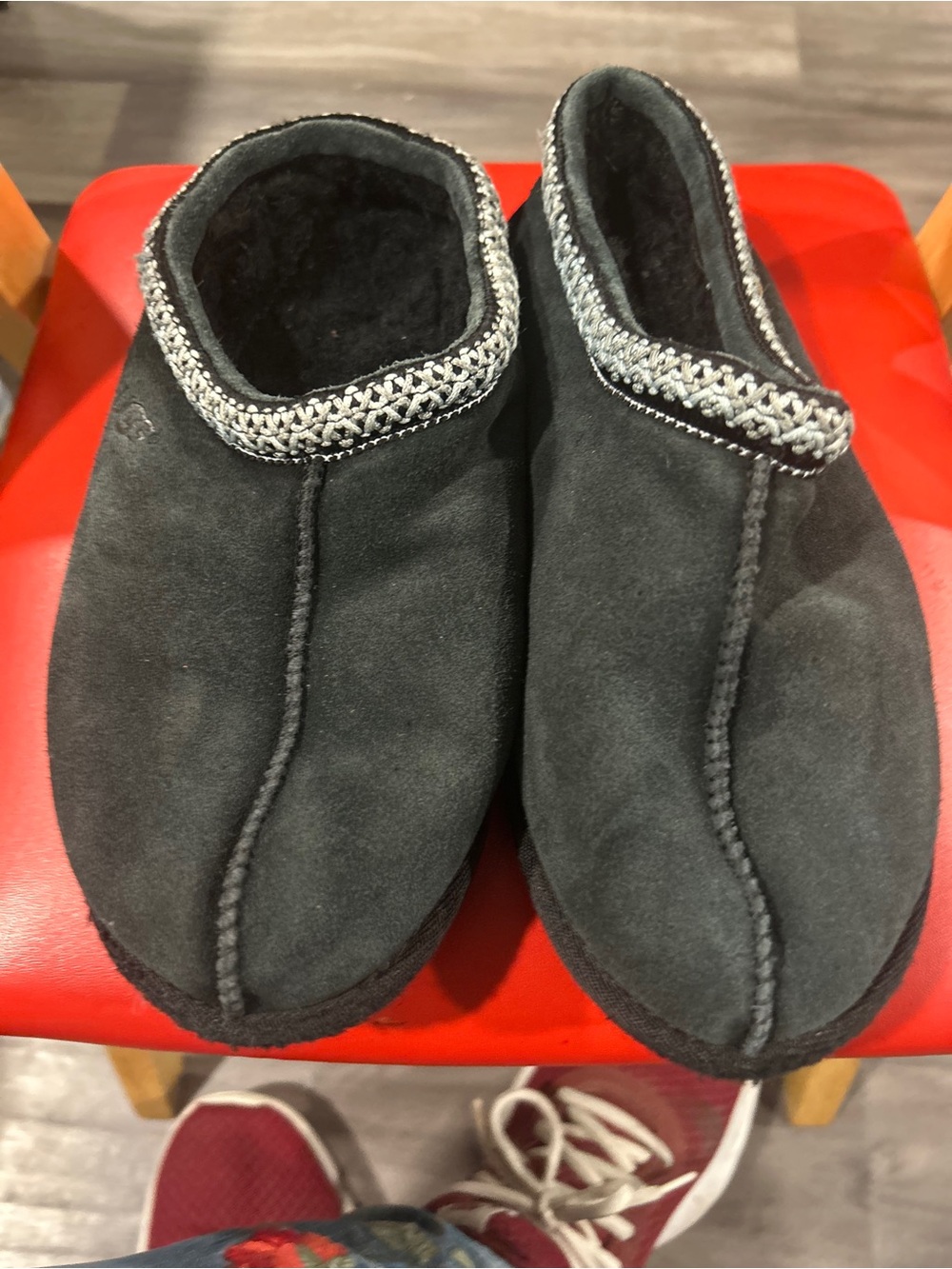 UGG Black Suede Slip-On Clog with Braided Trim